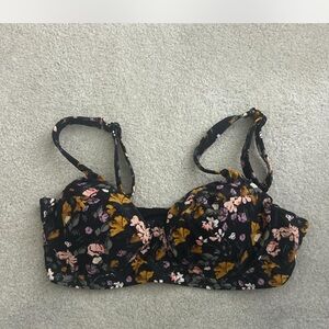 Floral Black Bra with Pink and Yellow Accents